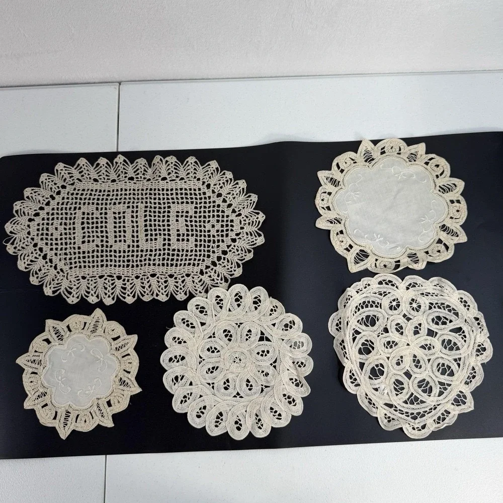 Doilies COLE Name Crocheted White Cream Lace Romance Lot Of 5